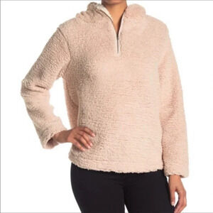 NWT Forgotten Grace Blush Pink Quarter Zip Sherpa Teddy Hoodie Size Medium